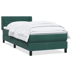 vidaXL Pat box spring cu saltea, verde &icirc;nchis, 80x210 cm, catifea