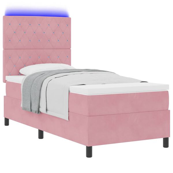 vidaXL Pat cu arc LED cu saltea cu headboard Roz 90 x 200 cm țesătură