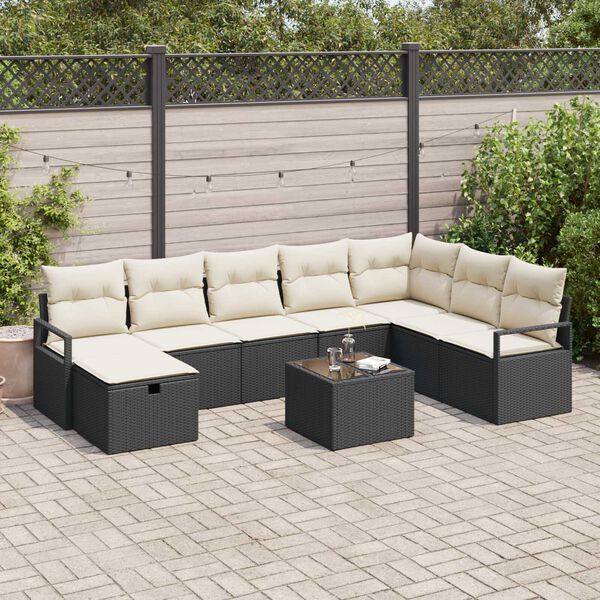 vidaXL Set de canapele pentru grădină 9 pcs Negru Rattan poli