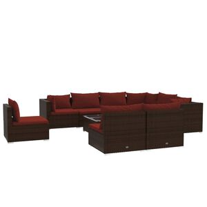 vidaXL Set mobilier de grădină cu perne, 10 piese, maro, poliratan