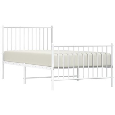 vidaXL Cadru de pat metalic cu tăblie de cap/picioare, alb, 90x190 cm