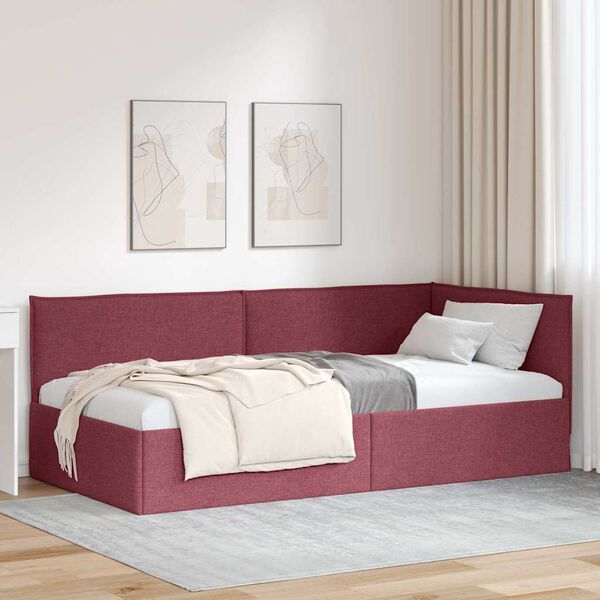 vidaXL Cadru de pat colțar cu headboard bordo 100 x 200 cm țesătură