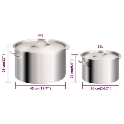 vidaXL Set oale de supă, 2 piese, 44/24 L, oțel inoxidabil