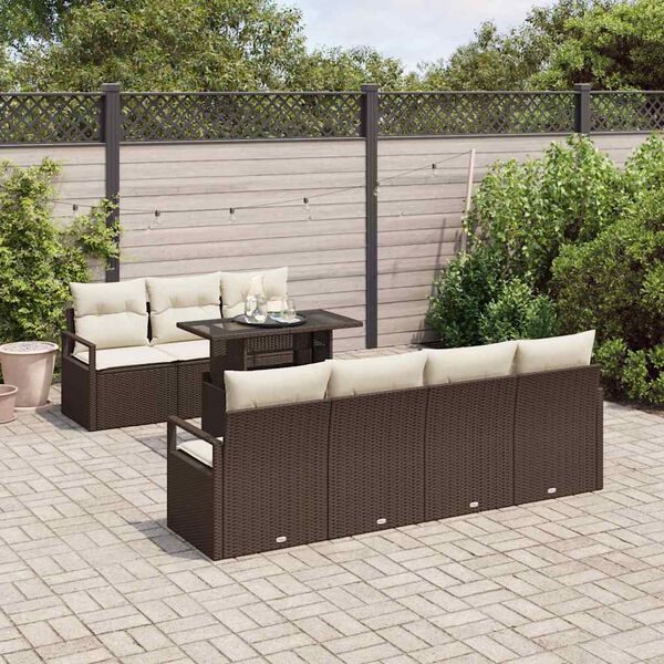 vidaXL Set de canapele pentru grădină cu pernă 8 pcs Maro Rattan poli