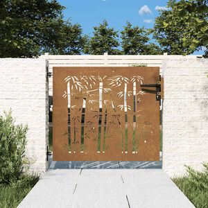 vidaXL Poartă de grădină 85x75 cm, oțel corten, design bambus