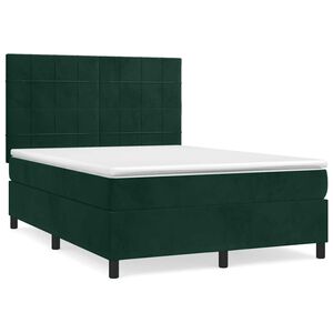 vidaXL Pat box spring cu saltea, verde &icirc;nchis, 140x200 cm, catifea