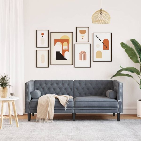 vidaXL Canapea Chesterfield cu pernuțe/2 locuri, verde &icirc;nchis, catifea