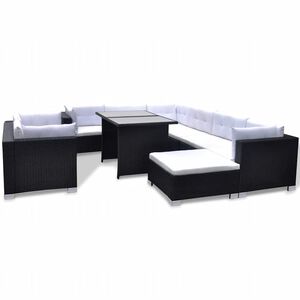 vidaXL Set mobilier de grădină cu perne, 10 piese, negru, poliratan