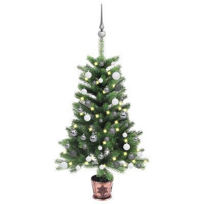 vidaXL Set brad de Crăciun artificial cu LED & globuri, verde, 65 cm