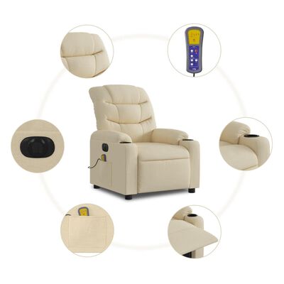 vidaXL Fotoliu electric de masaj rabatabil, crem, textil