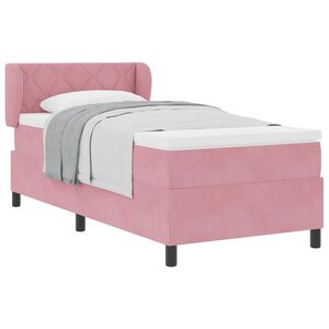 vidaXL Pat cu arcuri cu saltea cu headboard Roz 100 x 200 cm Catifea