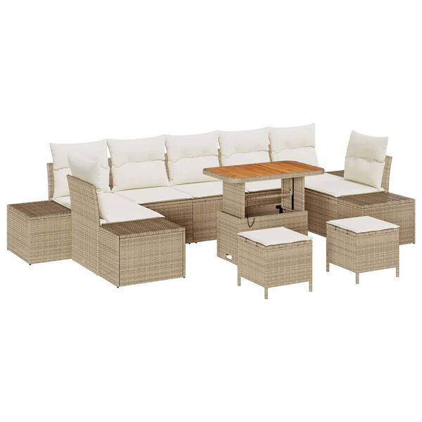 vidaXL Set de canapele pentru grădină cu pernă 10 pcs Bej Rattan poli