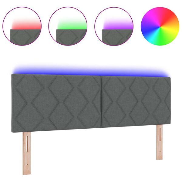 vidaXL Tăblie cap cu lumini cu bandă LED Ajustabil Gri 144 cm țesătură