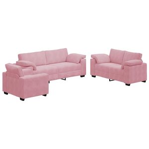 vidaXL Set de canapele cu perne, 3 piese, roz, catifea