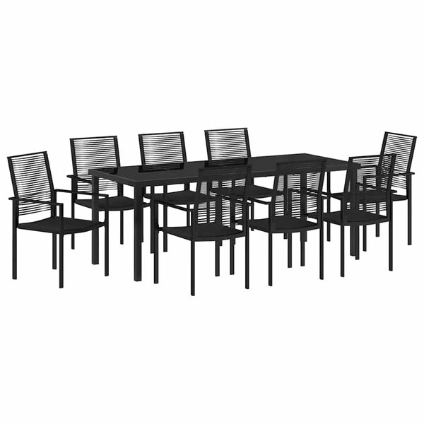 vidaXL Set de masă pentru grădină 9 pcs Negru