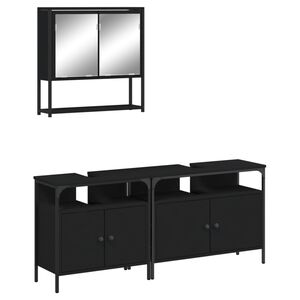 vidaXL Set mobilier de baie, 3 piese, negru, lemn compozit