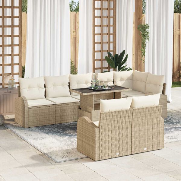 vidaXL Set de canapele pentru grădină cu pernă 9 pcs Bej Rattan poli