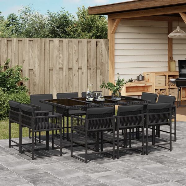 vidaXL Set mobilier de exterior cu perne, 11 piese, negru, poliratan