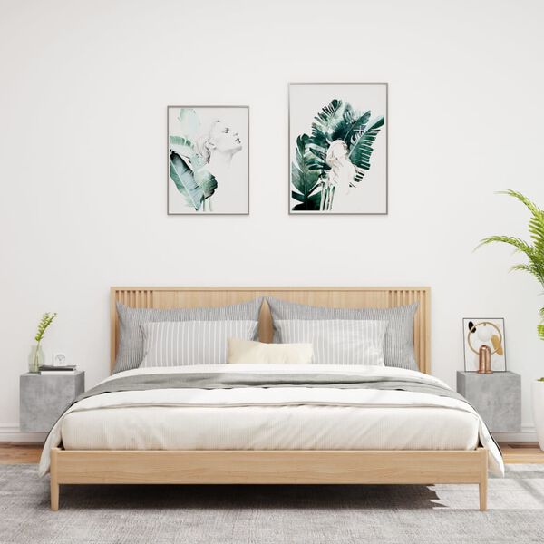 vidaXL Comode TV de perete cu lumini LED 2 buc. gri beton 30,5x35x30cm