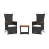 vidaXL Set mobilier de grădină cu perne, 3 piese, negru, poliratan