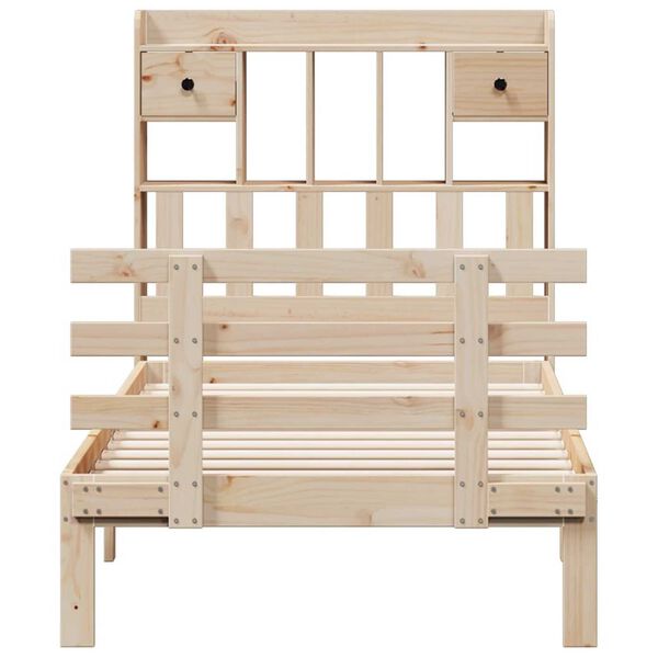 vidaXL Pat cu bibliotecă fără saltea, 100x200 cm, lemn masiv pin