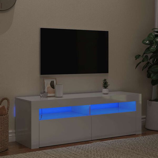 vidaXL Comodă TV cu lumini LED, alb extralucios, 120x35x40 cm
