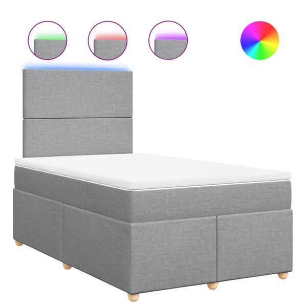 vidaXL Pat box spring cu saltea, gri deschis, 120x190 cm, textil