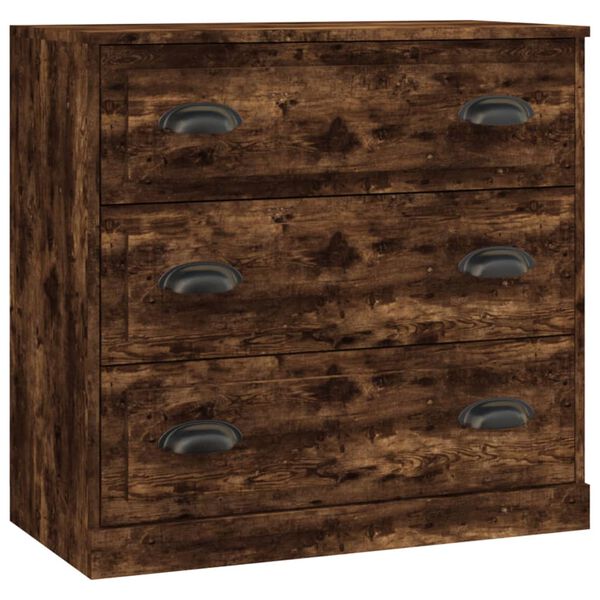 vidaXL Servantă, 3 buc., stejar fumuriu, lemn prelucrat