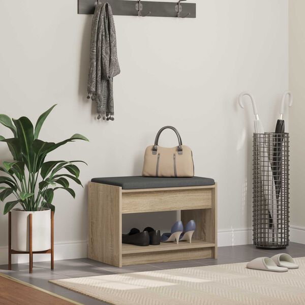 vidaXL Bancă pentru hol cu pernă cu raft Stejar Sonoma 63 x 38 x 45 cm