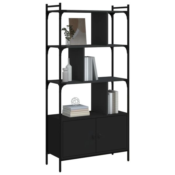 vidaXL Bibliotecă cu uși, negru, 76,5x30x154,5 cm, lemn compozit
