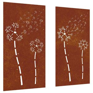 vidaXL Decor perete grădină 2 buc. 105x55 cm design flori oțel Corten