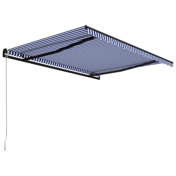 vidaXL Copertină retractabilă manual, albastru și alb, 450x300 cm