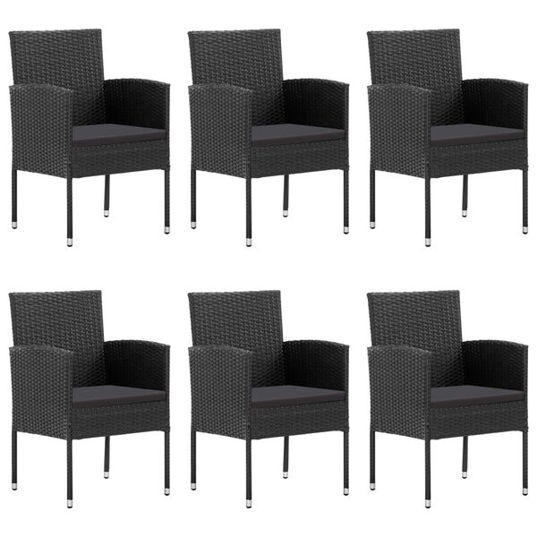 vidaXL Set de masă pentru grădină, 7 piese, negru, poliratan