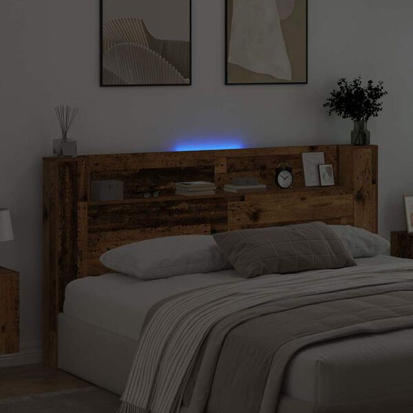 vidaXL Tăblie cap cu raft Lemn vechi 200 x 15 x 103,5 cm Lemn compozit