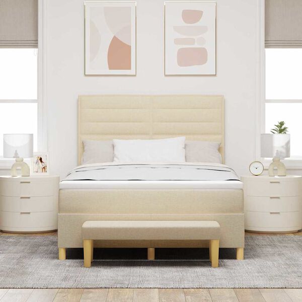 vidaXL Pat cu arcuri cu saltea cu headboard Crem 140 x 200 cm țesătură