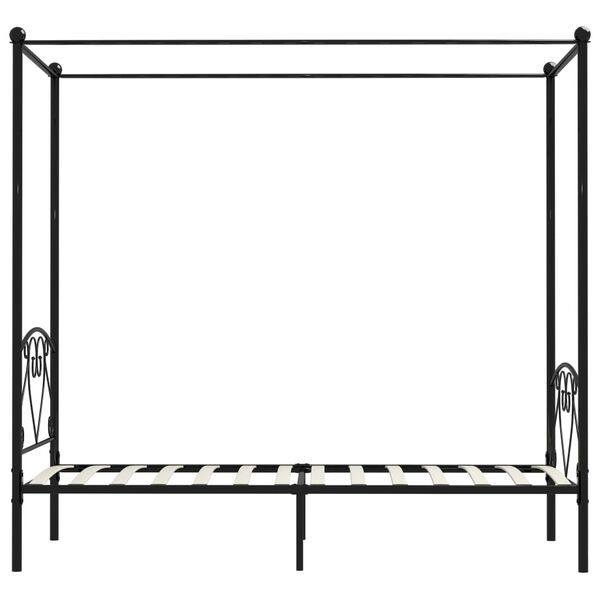 vidaXL Cadru de pat cu baldachin, negru, 90 x 200 cm, metal