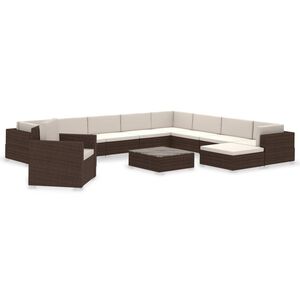 vidaXL Set mobilier de grădină cu perne, 12 piese, maro, poliratan