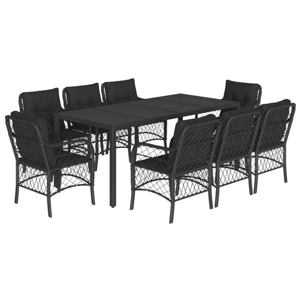 vidaXL Set mobilier de grădină cu perne, 9 piese, negru, poliratan