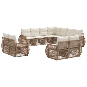vidaXL Set de canapele pentru grădină 11 pcs Bej și alb crem poliratan