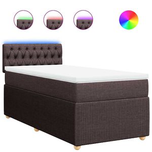 vidaXL Pat box spring cu saltea, maro &icirc;nchis, 90x200 cm, textil