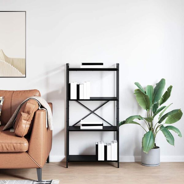 vidaXL Raft pentru cărți Stejar Negru 40 x 30 x 85 cm Lemn compozit