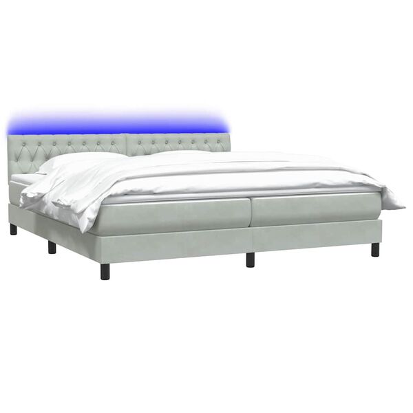vidaXL Pat cu arcuri cu saltea și LED gri deschis 200x220 cm catifea