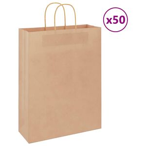 vidaXL Pungi de h&acirc;rtie 50 buc cu m&acirc;nere maro 32x12x42 cm