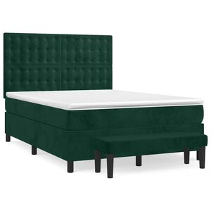 vidaXL Pat box spring cu saltea, verde &icirc;nchis, 140x190 cm, catifea