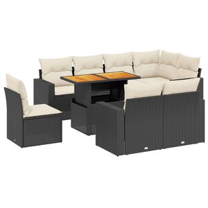 vidaXL Set mobilier de grădină cu perne, 9 piese, negru, poliratan