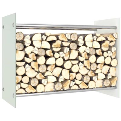 vidaXL Rastel lemne de foc, alb, 80 x 35 x 60 cm, sticlă