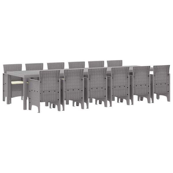 vidaXL Set de masă pentru grădină 13 pcs Gri deschis Ratan Polt