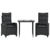 vidaXL Set mobilier de grădină cu perne, 3 piese, negru, poliratan