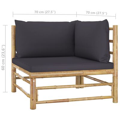 vidaXL Set mobilier de grădină, 6 piese, perne gri închis, bambus