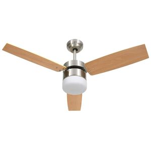vidaXL Ventilator tavan cu iluminare/telecomandă, maro deschis, 108 cm